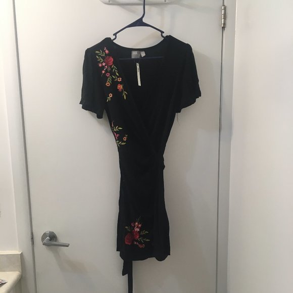 ASOS Embroidered Black Wrap Minidress - Picture 7 of 7